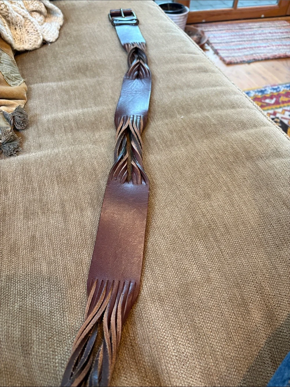 Leather Braided Accent Belt - Brown